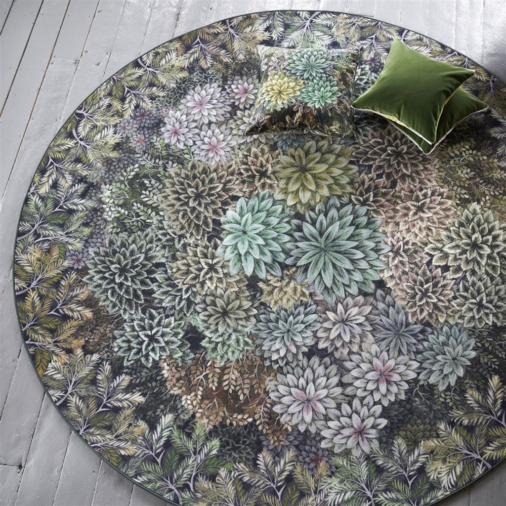 Madhya Botanical Circle Rug by Designers Guild in Moss Green